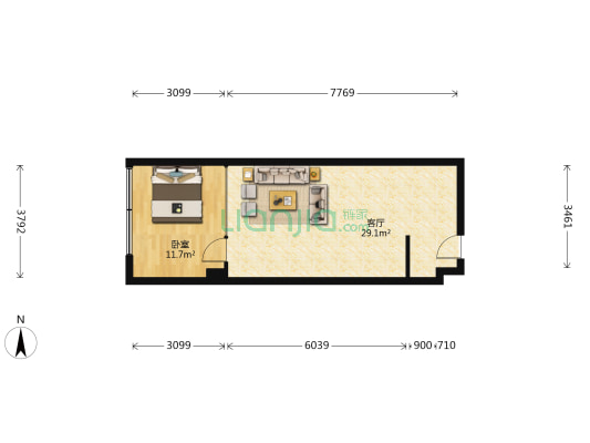 君安国际 1室1厅0卫 65平方