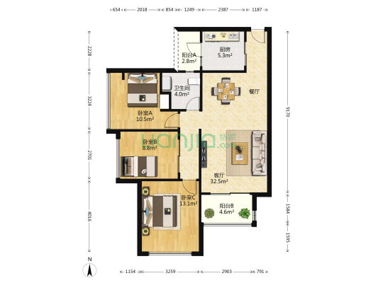 恒隆御水岸 3室1厅1卫 95平方