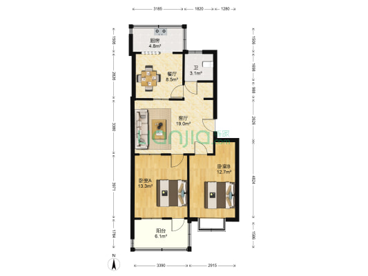 南全福小区老东区 2室2厅1卫 82平方