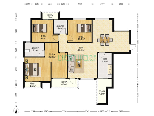 中天会展城B区B7组团 3室1厅2卫 137平方