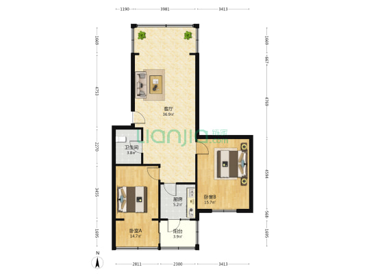 玉馨苑 2室1厅1卫 86平方
