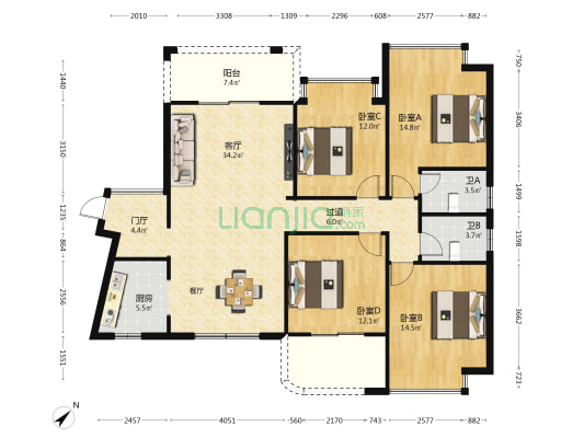 滨海新天地5期 4室1厅2卫 145平方