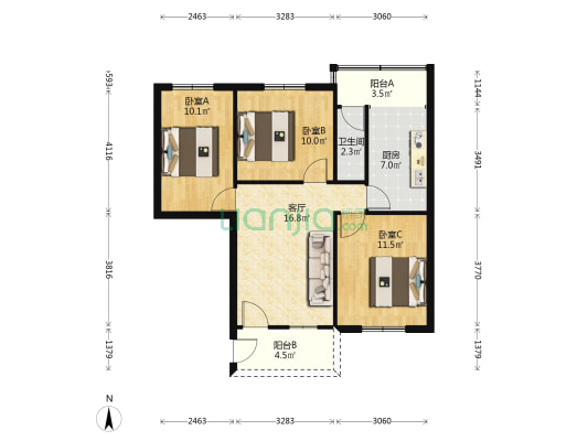 江畔新村 3室1厅1卫 75平方