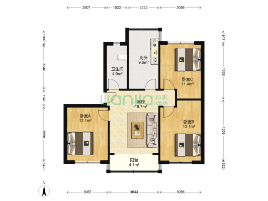重庆南路小区 3室1厅1卫 98平方