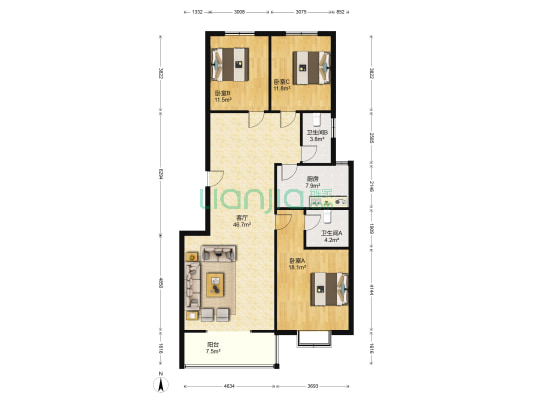 阳光盛景 3室1厅2卫 145平方