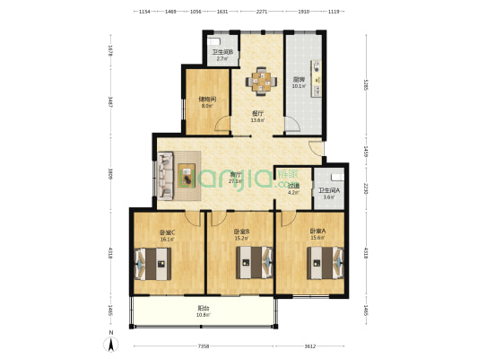 蔬菜研究所 3室2厅2卫 146平方