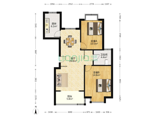 西景花苑 2室1厅1卫 93平方