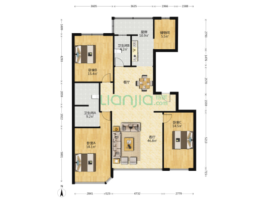 万豪汇景新城 3室1厅2卫 160平方