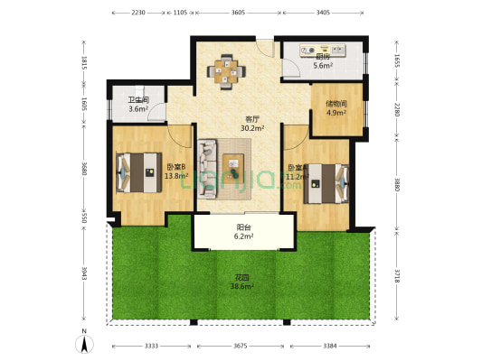 兴进上郡 2室1厅1卫 89平方