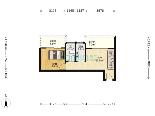 祥如雅苑 1室1厅1卫 41平方