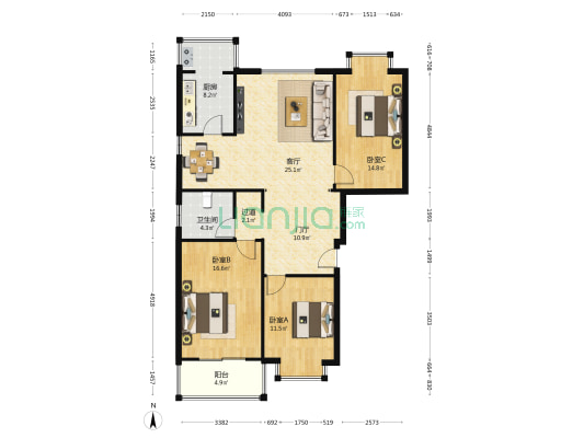 康府嘉苑 3室1厅1卫 126平方