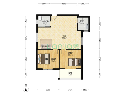 东湖庭园 2室1厅1卫 80平方