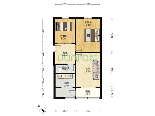 小福建营巷13号 2室2厅1卫 63平方