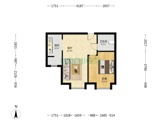 时代新居 1室1厅1卫 62平方