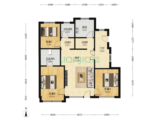 御东君汇 3室1厅2卫 106平方