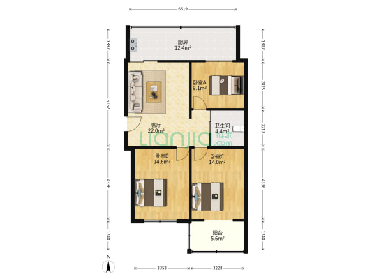 玉河街16号院 3室1厅1卫 103平方
