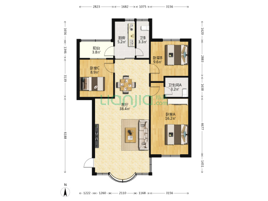 景苑小区 3室1厅2卫 90平方