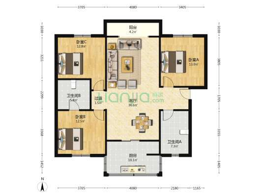 东鑫小区(利民路) 3室1厅2卫 125平方