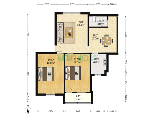 锦绣乐园 2室2厅1卫 88平方