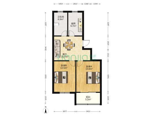 华夏苑 2室1厅1卫 77平方