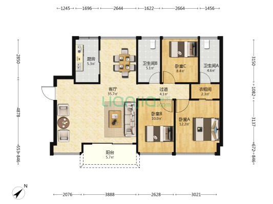 金众柏悦公馆 3室1厅2卫 109平方