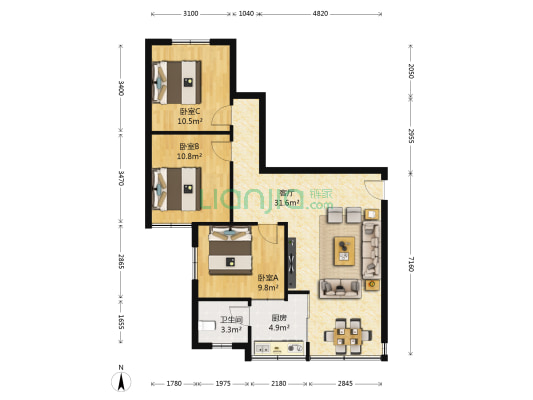 地矿小区 3室1厅1卫 80平方