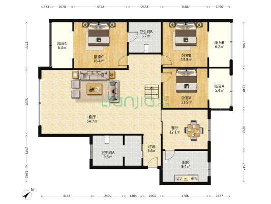 阿坝州农发行家属院 3室2厅2卫 169平方