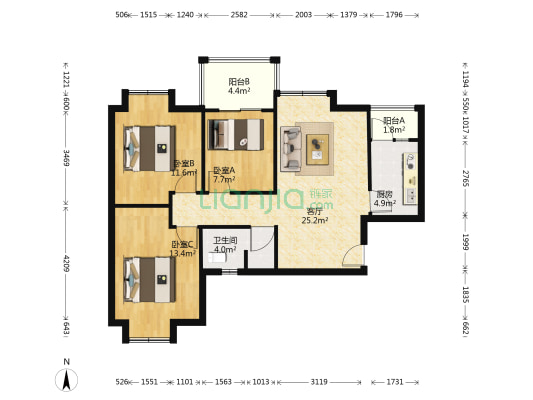 天赐江陵半岛 3室1厅1卫 87平方