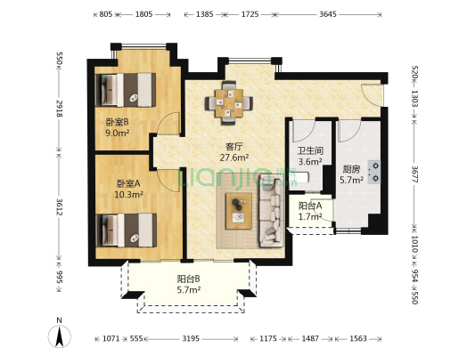 富力城北区 2室1厅1卫 76平方