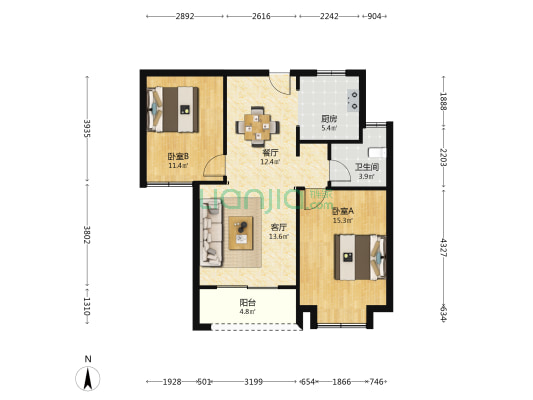 欣乐城 2室2厅1卫 90平方