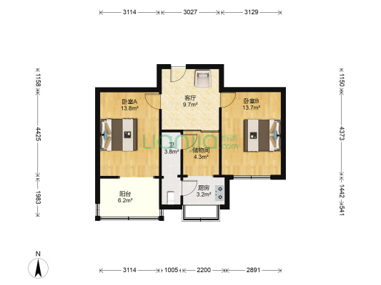 市化炭局 2室1厅1卫 63平方