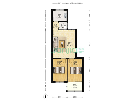 毛毡 2室1厅1卫 67平方