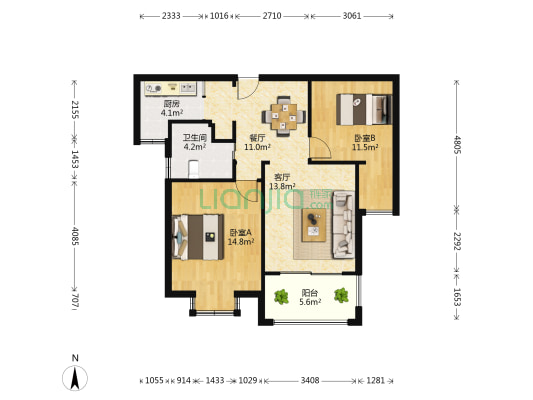 新都国际 2室2厅1卫 86平方