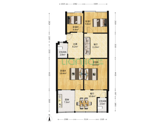 金蟾三组团 4室2厅2卫 83平方