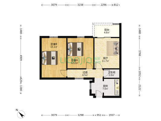 金丝街12号 2室1厅1卫 67平方