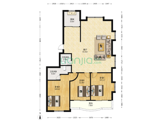 名人翠苑 3室1厅2卫 143平方