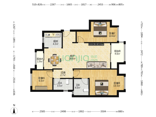 华发四季半岛南区 3室1厅2卫 99平方