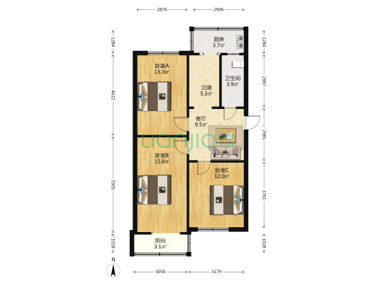 水西关街粮油宿舍 3室1厅1卫 79平方