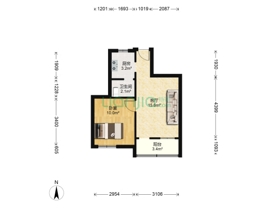 新港生活区 1室1厅1卫 43平方
