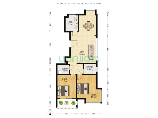 黄屿家园 2室1厅2卫 99平方
