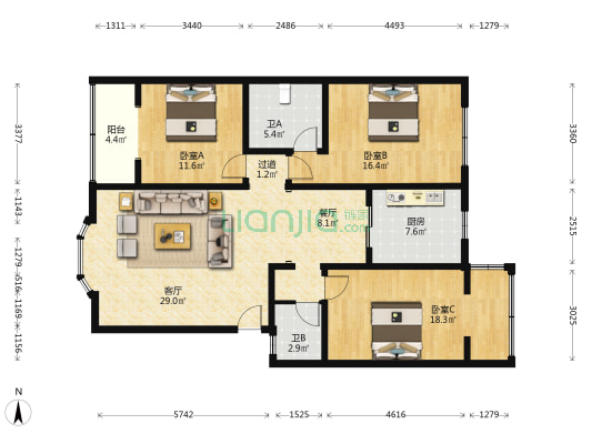 景环路40号 3室2厅2卫 125平方