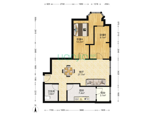 锦湖园公寓 2室1厅1卫 97平方