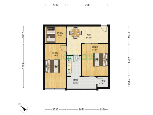 红庙子街67号 3室1厅1卫 68平方
