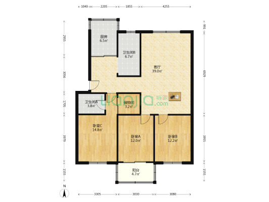 顺和花园 3室1厅2卫 120平方
