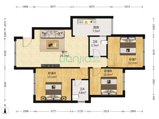 中铁颐禾公馆B区 3室1厅2卫 98平方