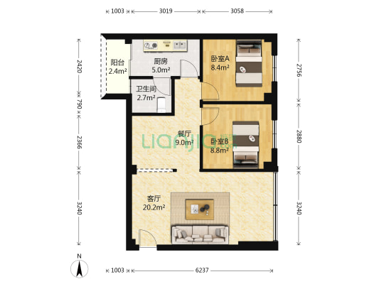 轮胎厂小区 2室2厅1卫 61平方