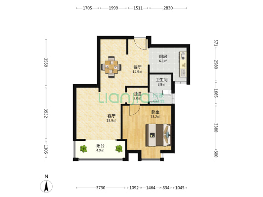 欣月佳苑 1室2厅1卫 70平方