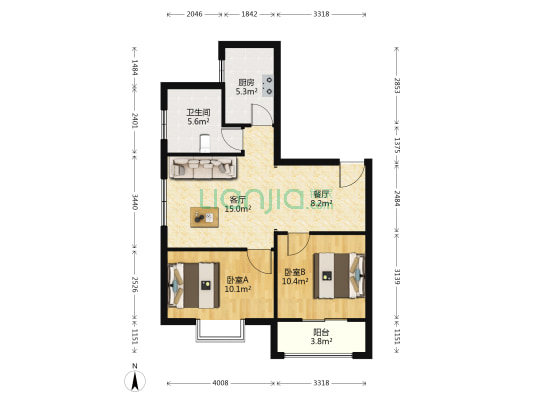 西湖翠庭 2室2厅1卫 88平方
