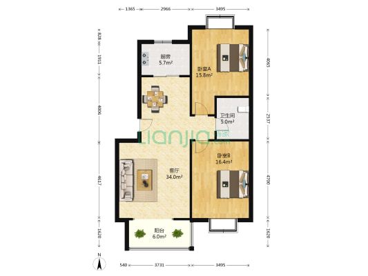 十三所职工住宅 2室1厅1卫 98平方