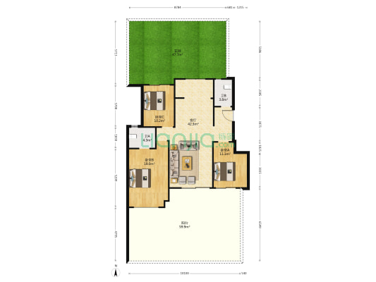 保利公园2010檀香 3室1厅2卫 118平方